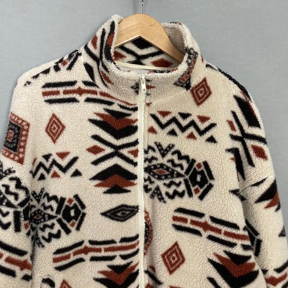 Southwestern Print Fleece Jacket Zip-Up XL Faux Sherpa Aztec Women Relaxed Fit - Picture 3 of 12